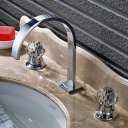 Ver imagem 1 de Torneira Misturador Lavabo Banheiro Duplo Comando Prateada