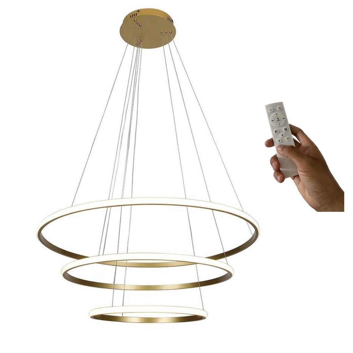 Lustre Led Moderno Pendente Dourado C/ Controle 60cm 89w