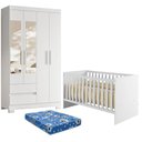 Ver imagem 1 de Berço Nacional Life 2186 com Colchão Ortobom com Guarda Roupa Olimpia com Espelho Branco Flex - Móve