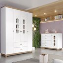 Ver imagem 1 de Quarto de Bebê Completo Aconchego 5 Portas 6 Gavetas com Vidro Branco/jequitibá - Henn
