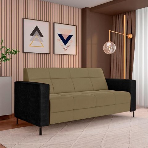 Sofá Houston G33 2 Lugares 200cm Bege Escuro Veludo e PU Gran Belo