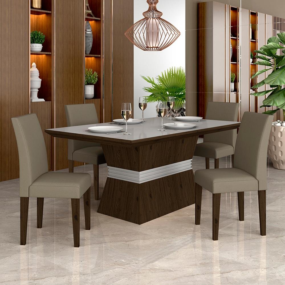 Conjunto Mesa de Jantar Lalá Carvalho Americano 1,80x1m + 4 Cadeiras Dadi  Cinza