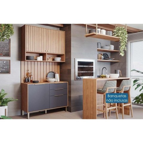 Módulo Cozinha Mgm Divina 5 Peças (1aéreo+1balcão+1ilha+2complementos) C5p186 Freijo-titanium-