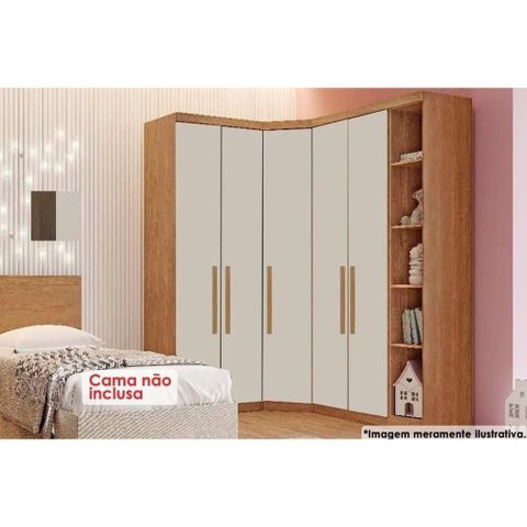 Quarto Casal Modulado Rizon 4 Peças (1 Closet + 2 Guarda Roupas + 1 Complemento) Qc215 Freijo