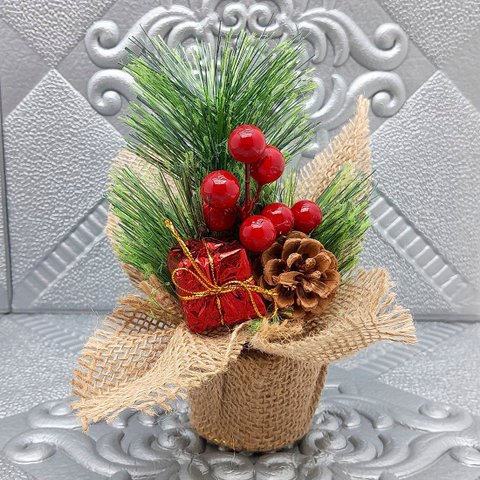 Arranjo Cereja Pinha Artificial Vaso Enfeite Mesa Natal 20cm