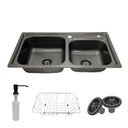 Ver imagem 1 de Cuba Pia Dupla 78x43 Cozinha Gourmet Cor Preta Inox Acessórios Tubrax