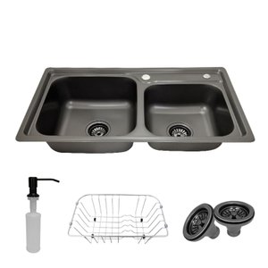 Cuba Pia Dupla 78x43 Cozinha Gourmet Cor Preta Inox Acessórios Tubrax