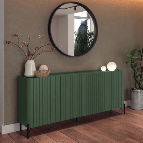 Buffet Bend 180 cm Porta Frisada Incolar Musgo com Pé Preto