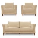 Ver imagem 1 de Kit 2 Poltronas e Sofá Living 2 Lugares 1,90m Vega Linho Pés Castanho - Pallazio Dourado