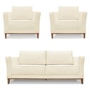 Ver imagem 7 de Kit 2 Poltronas e Sofá Living 2 Lugares 1,90m Vega Linho Pés Castanho - Pallazio Dourado
