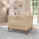 Ver imagem 4 de Kit 2 Poltronas e Sofá Living 2 Lugares 1,90m Vega Linho Pés Castanho - Pallazio Dourado
