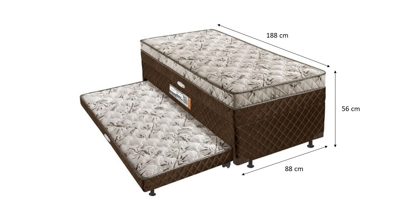 Cama Box Baú Solteiro Conjugada com Mola com Cama Auxiliar - Matelassê Marrom - 2