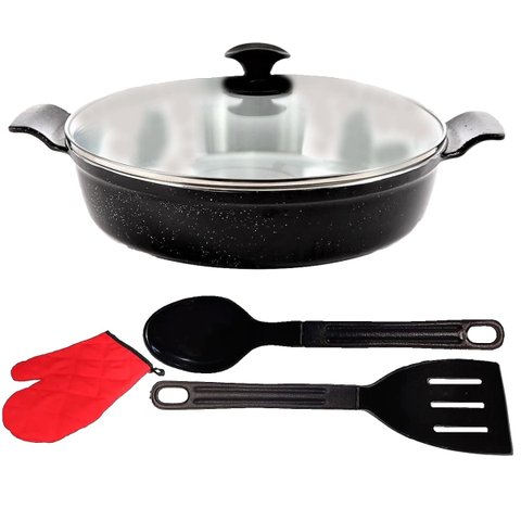 Frigideira Preto Liso Alumínio Usinado Talher Luva 02 30cm
