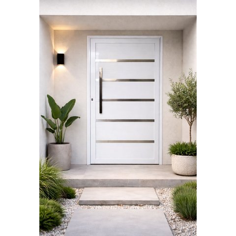 Porta Pivotante de Aluminio Branco Frisada 2,10 (a) X 1,20 (l) Linha 30 Completa