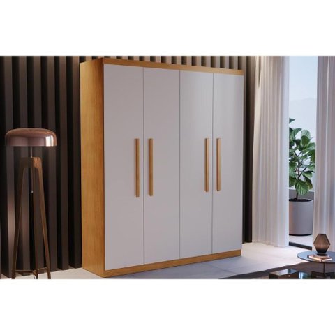 Guarda Roupa Solteiro 4 Portas e 2 Gavetas Espanha Naturale-off White - Rufato