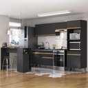 Ver imagem 2 de Armário de Cozinha com Bancada-mesa Gourmet Veneza Multimóveis Mp2174 Preto-dourado Preto-dourado