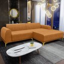 Ver imagem 3 de Sofá 3 Lugares Chaise Direito Sala Molino 245cm D02 Pés D\'ouro Couríssimo Whisky B-90