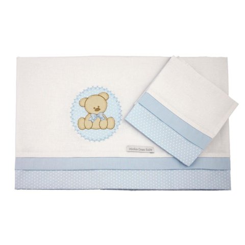 Lençol de Mini Berço Urso Bolacha Azul