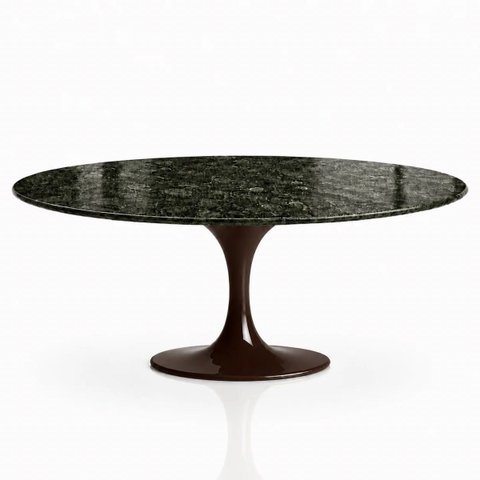 Mesa de Jantar Saarinen Oval 198x122 cm Tampo Mármore Verde Guatemala Base Laca Marrom Cacau