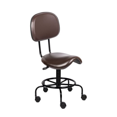 Cadeira Mocho Sela C/ Encosto 62cm Estética Dentista Tatoo Marrom