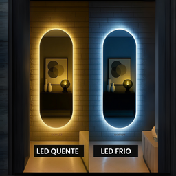 Espelho Grande Corpo Inteiro Lapidado Oval Decorativo 150x40cm Luxo com Led Quente/fria 6500k - 4