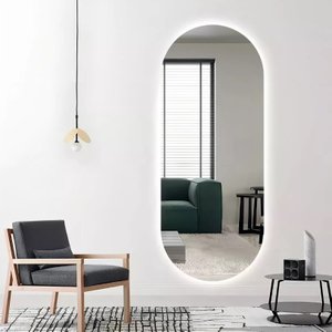 Espelho Grande Corpo Inteiro Lapidado Oval Decorativo 150x40cm Luxo com Led Fria 6500k