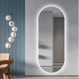 Espelho Grande Corpo Inteiro Lapidado Oval Decorativo 150x40cm Luxo com Led Fria 6500k - 2