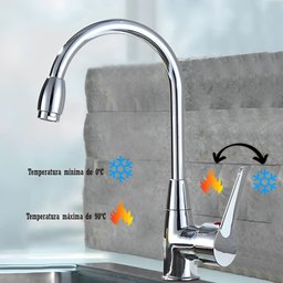 Torneira Monocomando de Cozinha Bancada Gourmet Cromada Abs Giratória 360º + Kit Instalação - 3