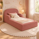 Ver imagem 1 de Cama Montessoriana Infantil Solteiro Estofada com Colchão e Proteção Lateral - Rosa