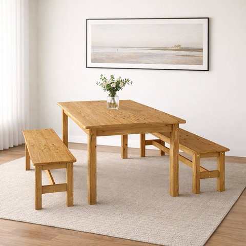 Conjunto Sala de Jantar Mesa 160cm e 2 Bancos Madeira Maciça Ventimiglia Espresso Móveis