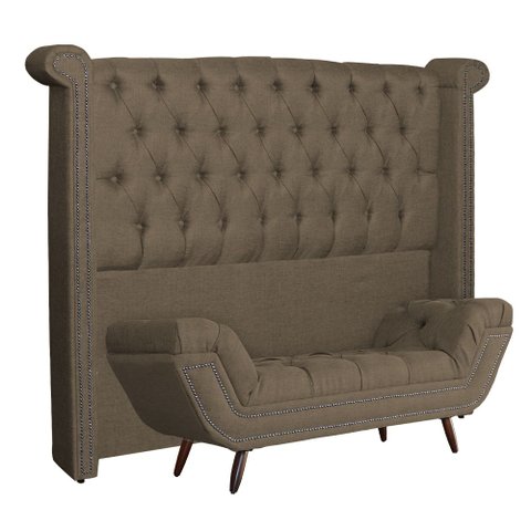 Conjunto Sienna Cabeceira e Recamier Queen 160 cm Linho Marrom