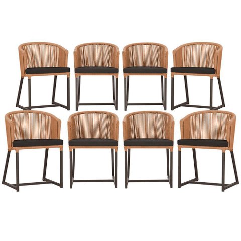 8 Cadeiras de Jantar Área Noronha em Alumínio com Pintura Marrom Corda Náutica Estofado 9 Trama Orig
