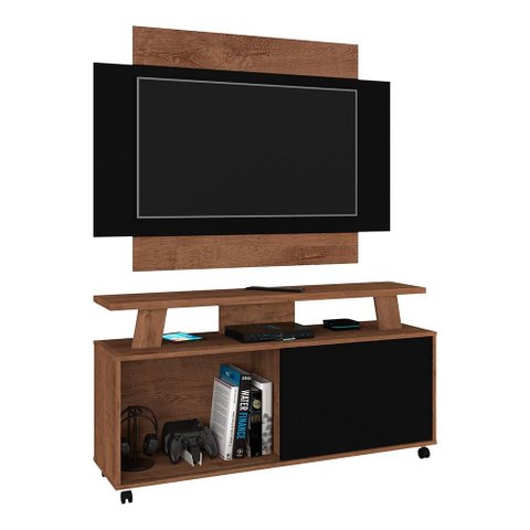 Conjunto Rack e Painel Rivera Sala para TV até 50 Polegadas Freijo/Freijo+Preto Fosco
