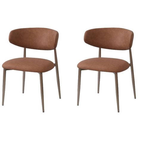 Kit 2 Cadeiras Napoli Agatha Fratini Assento Encosto Revestidos Pu Caramelo Base Aço Champagne