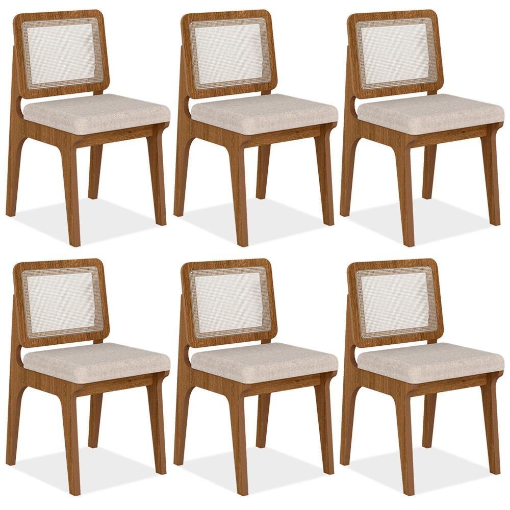 Kit 6 Cadeiras Sextavada Maine Freijó/bouclé Off White - Móveis Arapongas - 1