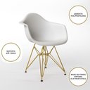 Ver imagem 4 de Mesa Jantar Redonda 90Cm Branca Clips 3 Pés Com 4 Poltronas Brancas Base Dourado - Cor: Branco