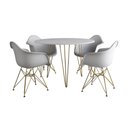 Ver imagem 6 de Mesa Jantar Redonda 90Cm Branca Clips 3 Pés Com 4 Poltronas Brancas Base Dourado - Cor: Branco