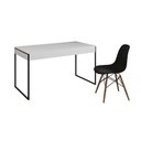 Ver imagem 6 de Mesa De Escritório Industrial Branca 137X53Cm Base Ferro Preto Com 1 Cadeira Pretae
