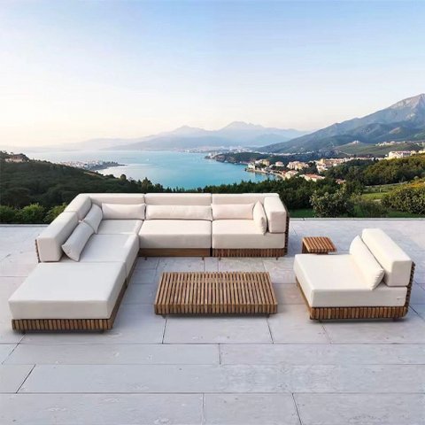 Sofá Modular Imperador para Área Externa Varanda Jardim Piscina em Madeira Cumaru com Tecido Imperme