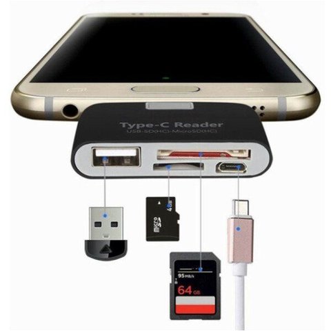 Adaptador Type-C Card Reader e USB Smart 4EM1 Multifuncional