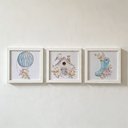 Ver imagem 1 de Trio de Quadros Infantis Candy Color Floral Rosa Azul Moldura Branca Vidro.