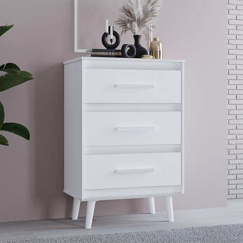 Cômoda Mila para Quarto 3 Gavetas Pés Retrô Savana Off White: Branco