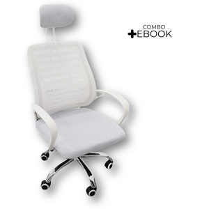 Cadeira Escritório Diretor Tela Mesh com Encosto de Cabeça - Branco - 1 + E-book