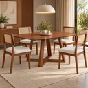 Ver imagem 2 de Kit Mesa Sala de Jantar Retangular 160cm Base X 4 Cadeiras Estofadas Encosto Tela MDF Pinhão/Cesare 