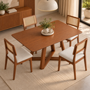 Ver imagem 1 de Kit Mesa Sala de Jantar Retangular 160cm Base X 4 Cadeiras Estofadas Encosto Tela MDF Pinhão/Cesare 