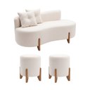 Ver imagem 2 de Conjunto Sofá Curvo Orgânico + 02 Puff Luna Boucle Off White - Montanaris Decor