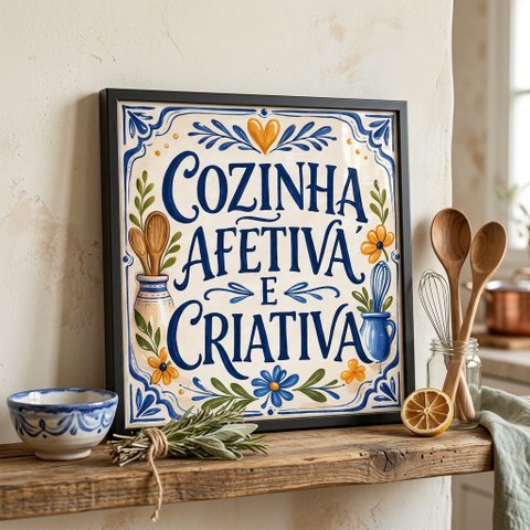 Quadro Cozinha Afetiva e Criativa 33x33cm Mold Preta