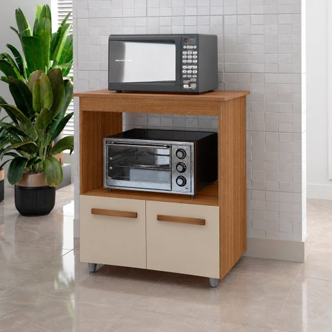 Armário Balcão Multiuso para Cozinha Micro-Ondas e Forno Angela 02 Portas Savana Off White Moblis