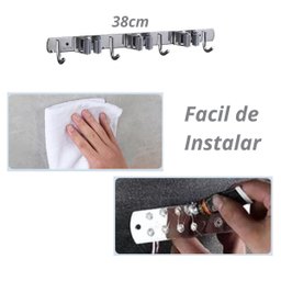 Suporte Inox Multiuso de Parede Gancho para Vassoura Rodo Pá - 6