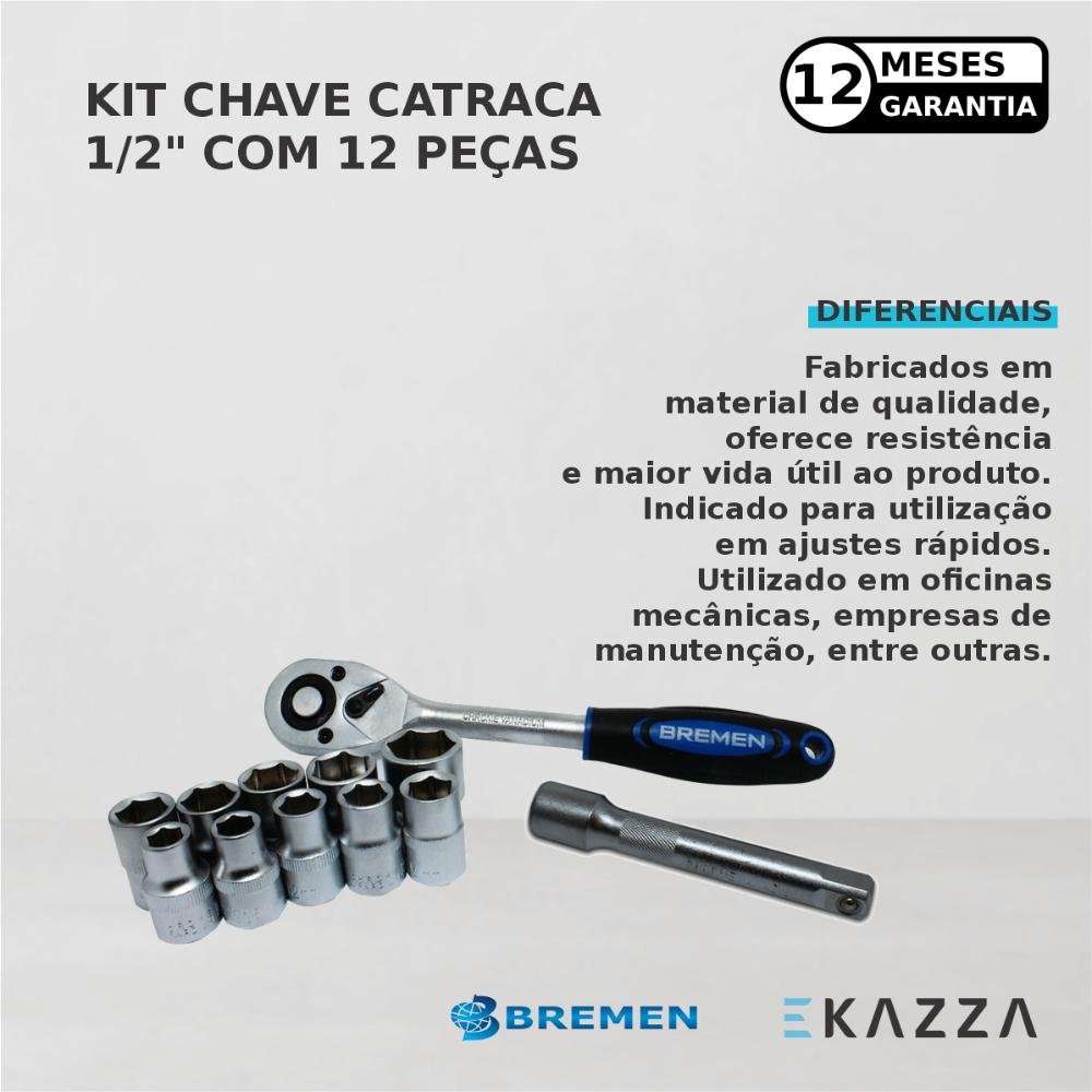 Kit Chave Catraca 1/2" C/ 12 Peças - Bremen - 2